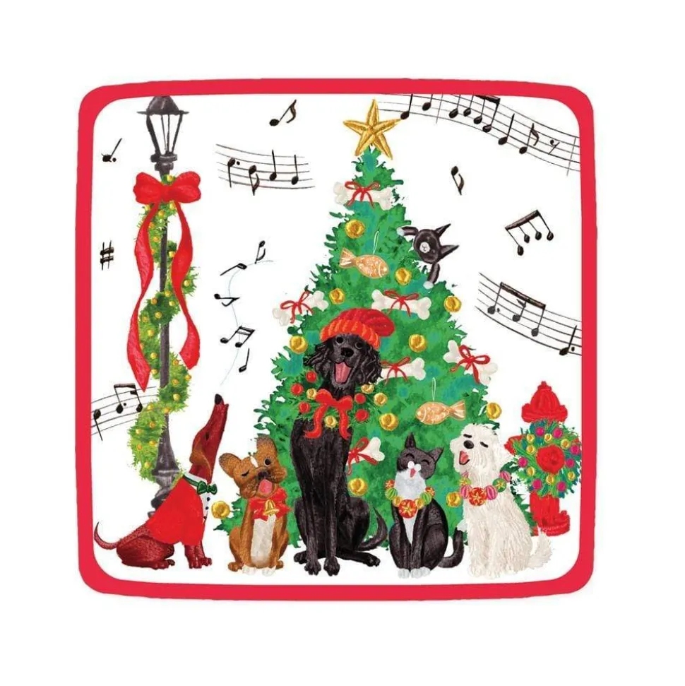 Caroling Pets Square Paper Salad & Dessert Plates - 8 Per Package
