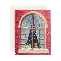 Cat And Dog At Window Petite Boxed Christmas Cards - includes 15 cards & envelopes