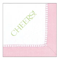 Cheers! Paper Cocktail Napkins - Linen Border in Petal Pink