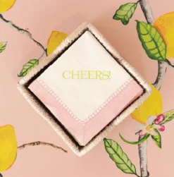 Cheers! Paper Cocktail Napkins - Linen Border in Petal Pink