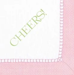 Cheers! Paper Cocktail Napkins - Linen Border in Petal Pink