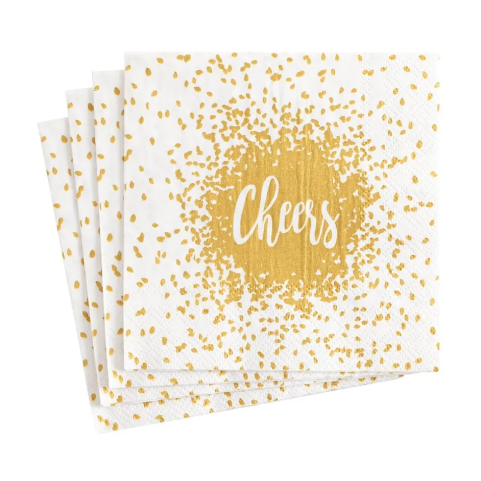 Cheers Paper Cocktail Napkins in Gold - 20 Per Package
