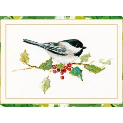 Chickadee And Holly Branch Small Boxed Christmas Cards - includes 15 cards & envelopes