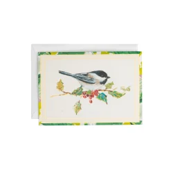 Chickadee And Holly Branch Small Boxed Christmas Cards - includes 15 cards & envelopes
