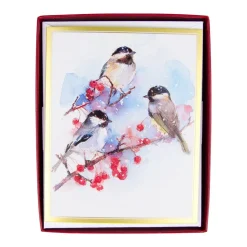 Chickadees And Berry Branches A-Size Boxed Christmas Cards - 15 Cards And Envelopes