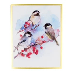 Chickadees And Berry Branches A-Size Boxed Christmas Cards - 15 Cards And Envelopes