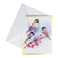 Chickadees And Berry Branches A-Size Boxed Christmas Cards - 15 Cards And Envelopes