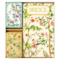 Chinese Wallpaper Bridge Gift Set in Blue - 2 Playing Card Decks & 2 Score Pads