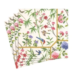 Chinese Wallpaper Paper Luncheon Napkins in Cream - 20 Per Package