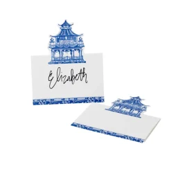 Chinoiserie Toile Pagoda Place Cards in Blue- 8 Per Package