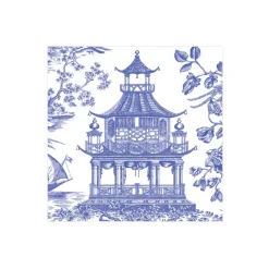 Chinoiserie Toile Pagoda Boxed Cocktail Napkins in Blue - 40 Per Box
