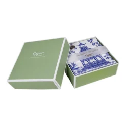 Chinoiserie Toile Pagoda Boxed Cocktail Napkins in Blue - 40 Per Box