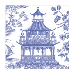 Chinoiserie Toile Pagoda Luncheon Napkins in Blue- 20 Per Package