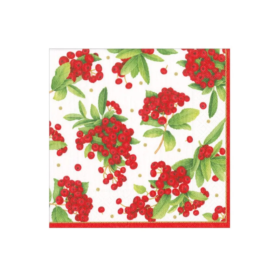 Christmas Berry Paper Cocktail Napkins in Red - 20 Per Package