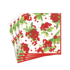 Christmas Berry Paper Cocktail Napkins in Red - 20 Per Package