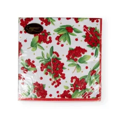 Christmas Berry Paper Dinner Napkins in Red - 20 Per Package