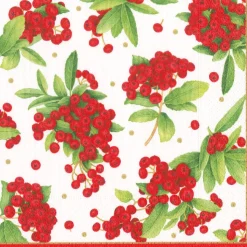 Christmas Berry Paper Dinner Napkins in Red - 20 Per Package