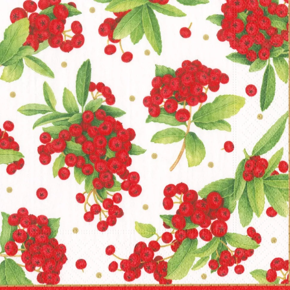 Christmas Berry Paper Dinner Napkins in Red - 20 Per Package