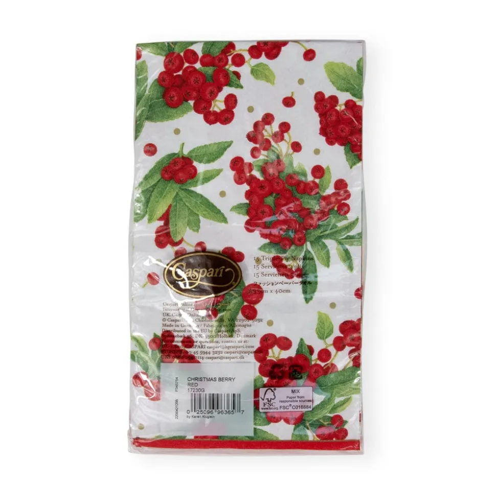 Christmas Berry Paper Guest Towel Napkins in Red - 15 Per Package