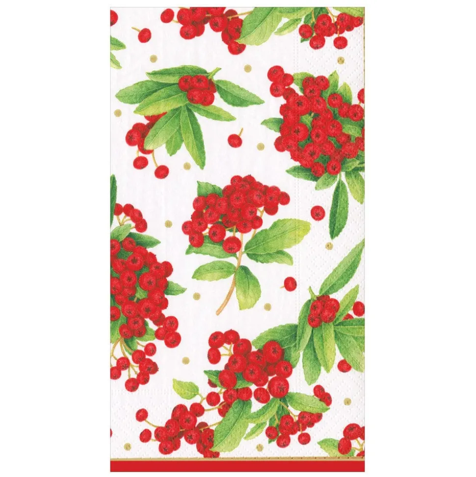 Christmas Berry Paper Guest Towel Napkins in Red - 15 Per Package