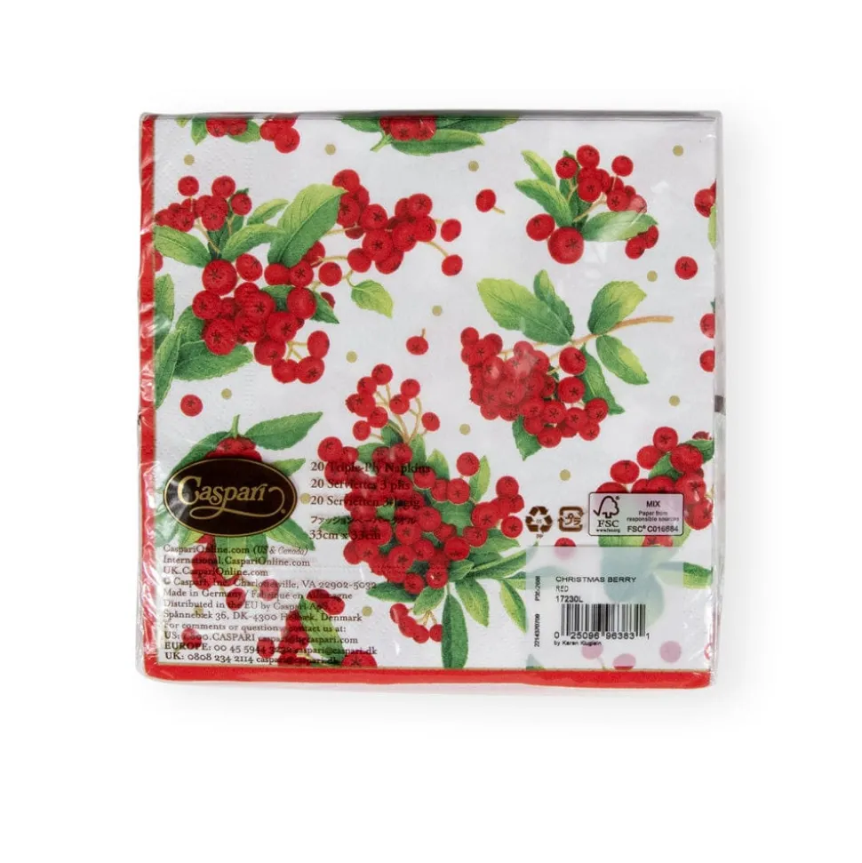 Christmas Berry Paper Luncheon Napkins in Red - 20 Per Package