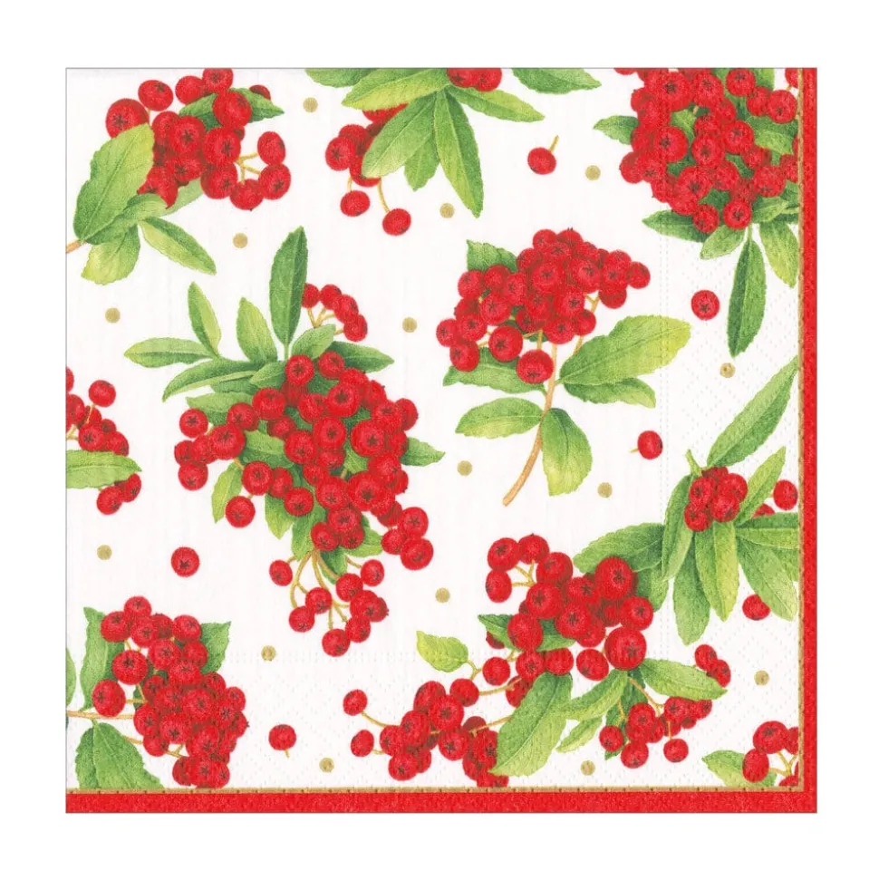 Christmas Berry Paper Luncheon Napkins in Red - 20 Per Package