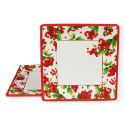 Christmas Berry Square Paper Salad & Dessert Plates in Red - 8 Per Package