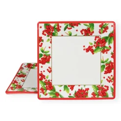 Christmas Berry Square Paper Dinner Plates in Red - 8 Per Package