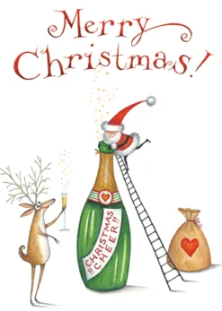 Christmas Cheer with Santa & Reindeer Small Boxed Christmas Cards - includes 15 cards & envelopes