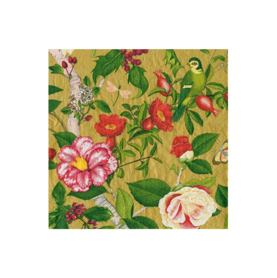 Christmas Chinoiserie Gold Cocktail Napkins - includes 12 Cocktail Napkins