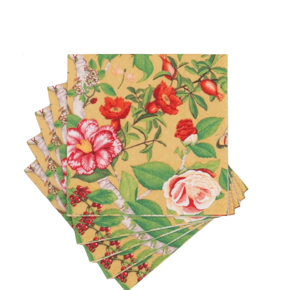 Christmas Chinoiserie Gold Cocktail Napkins - includes 12 Cocktail Napkins