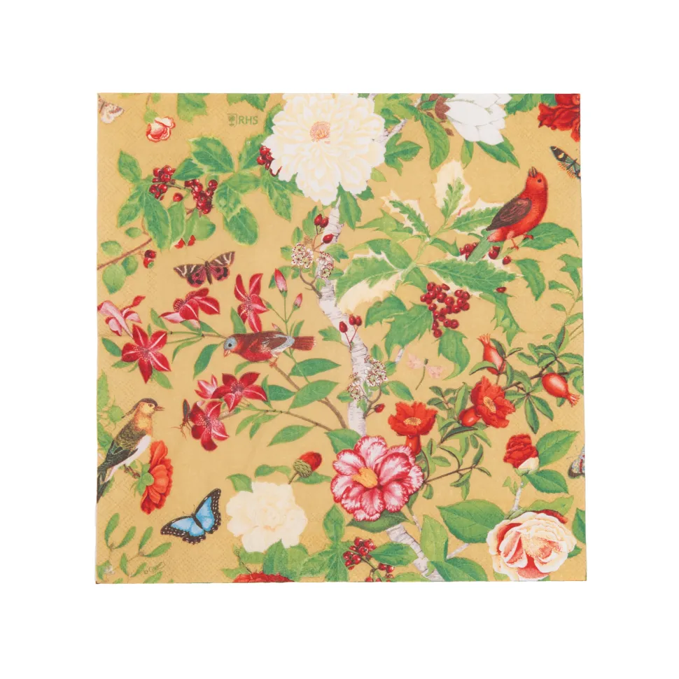 Christmas Chinoiserie Gold Cocktail Napkins - includes 12 Cocktail Napkins