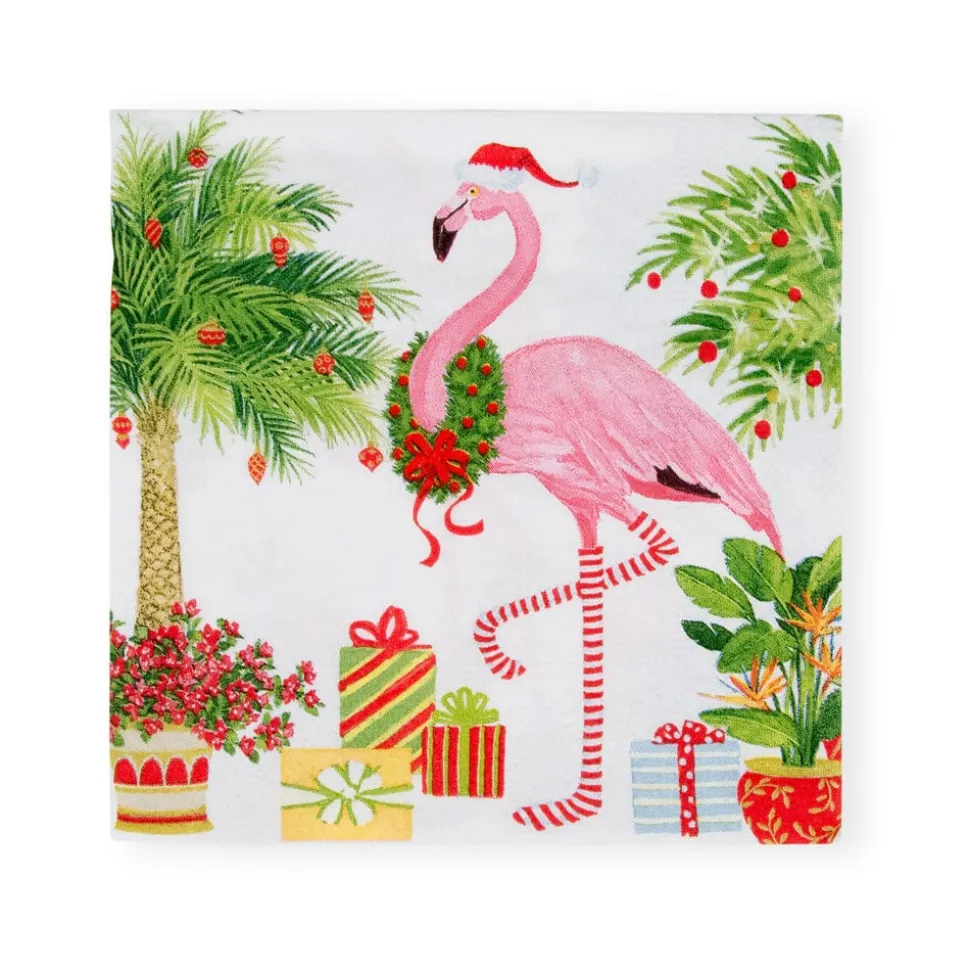 Christmas Flamingos Paper Cocktail Napkins - 20 Per Package
