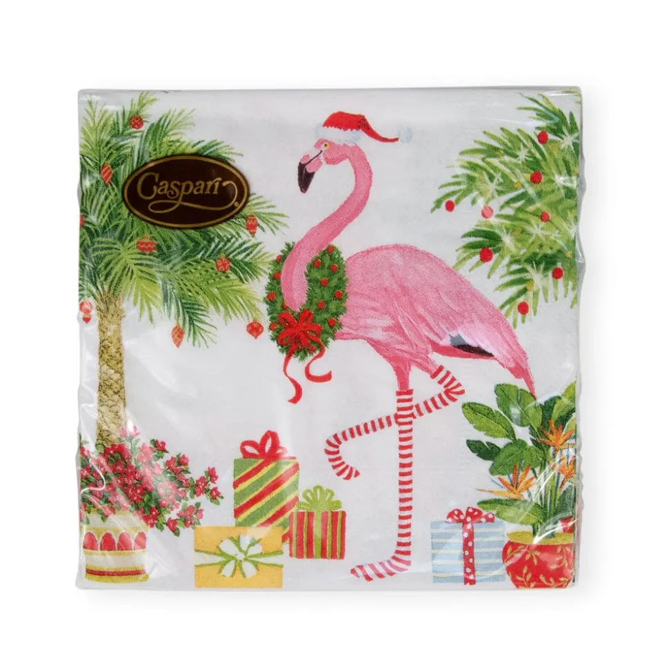 Christmas Flamingos Paper Cocktail Napkins - 20 Per Package