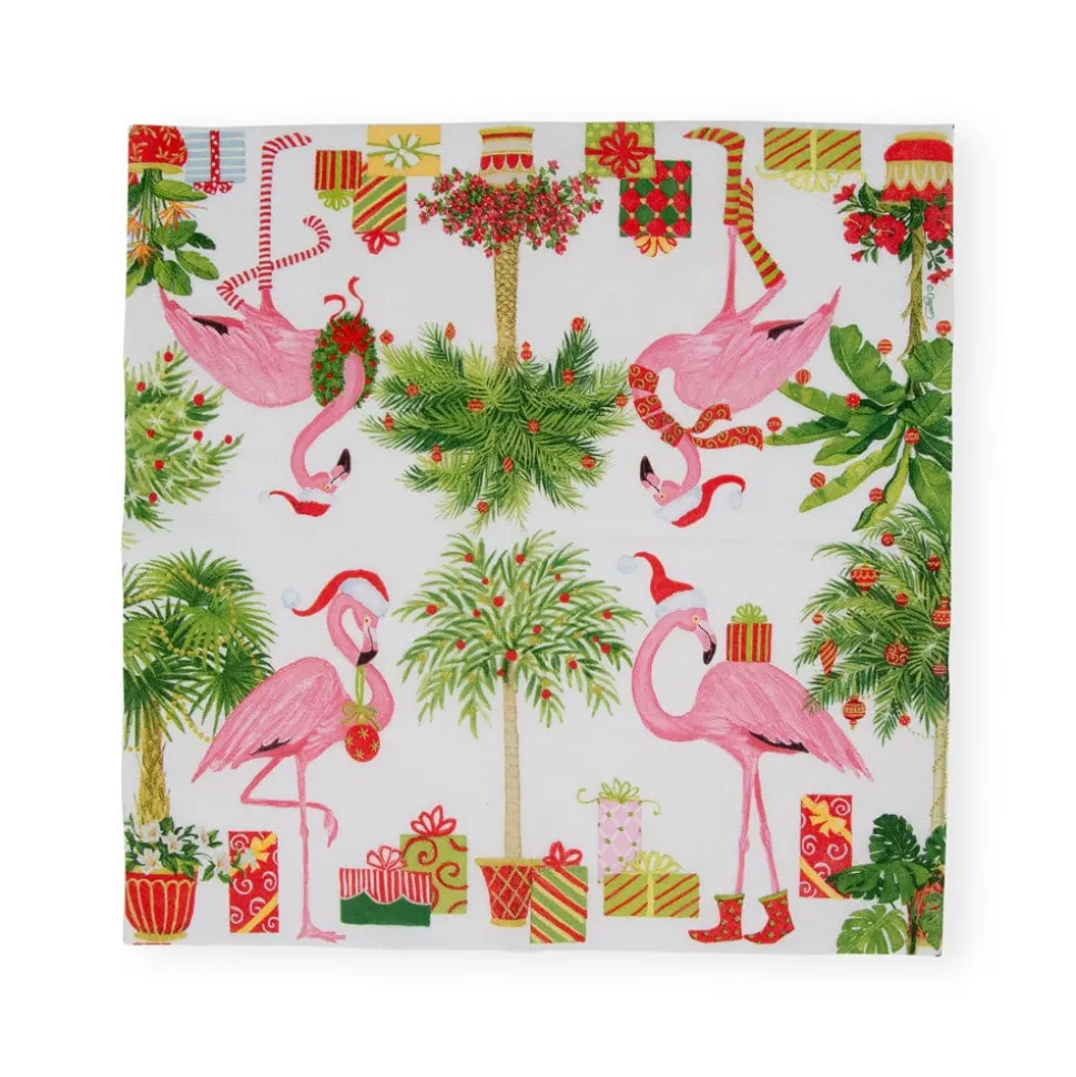 Christmas Flamingos Paper Cocktail Napkins - 20 Per Package
