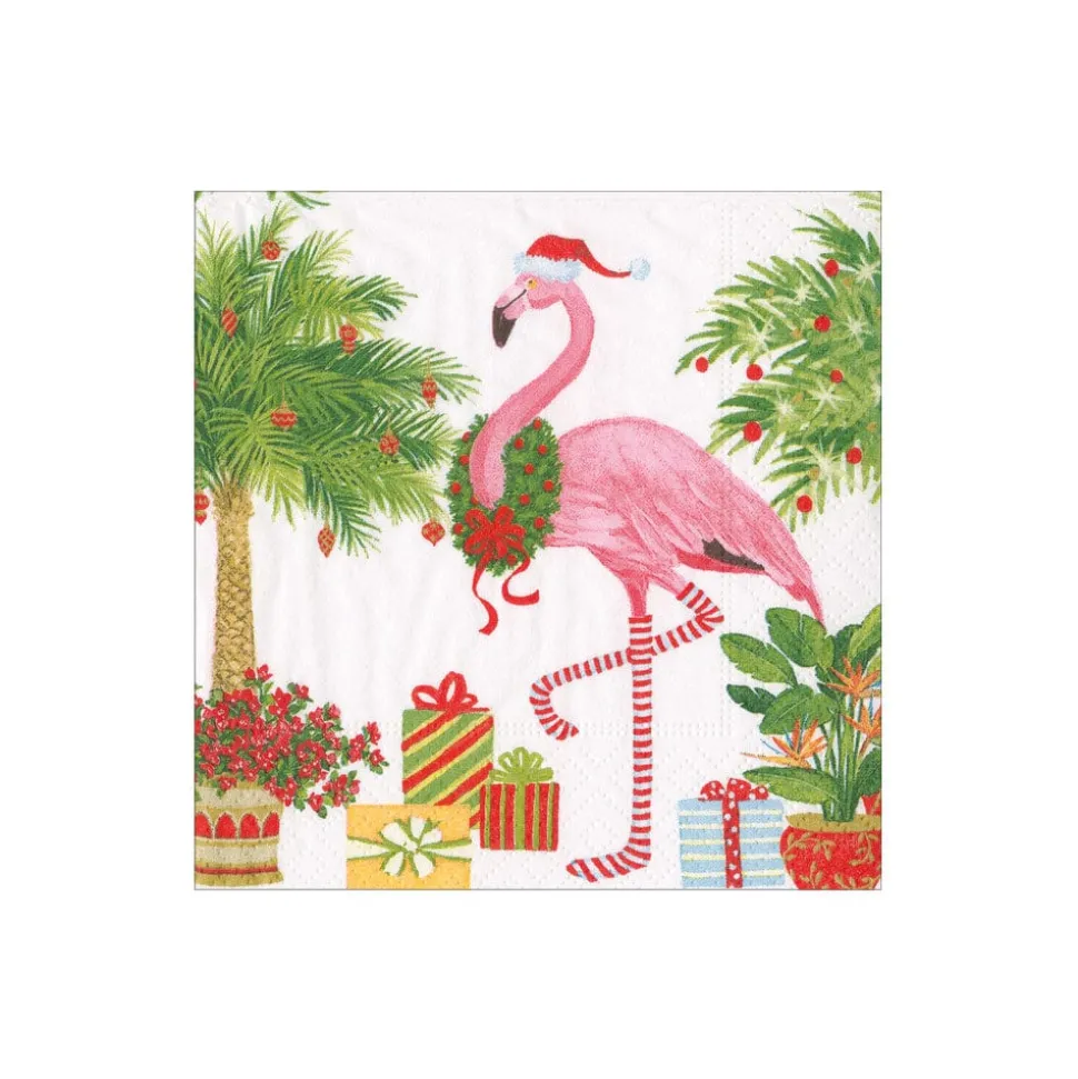 Christmas Flamingos Paper Cocktail Napkins - 20 Per Package