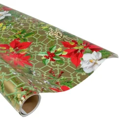 Christmas Garden Gold Gift Wrap - One 30" X 8' Roll