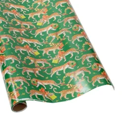 Christmas Leopards Gift Wrapping Paper in Dark Green - 30" x 8' Roll