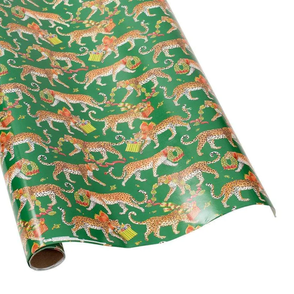 Christmas Leopards Gift Wrapping Paper in Dark Green - 30" x 8' Roll
