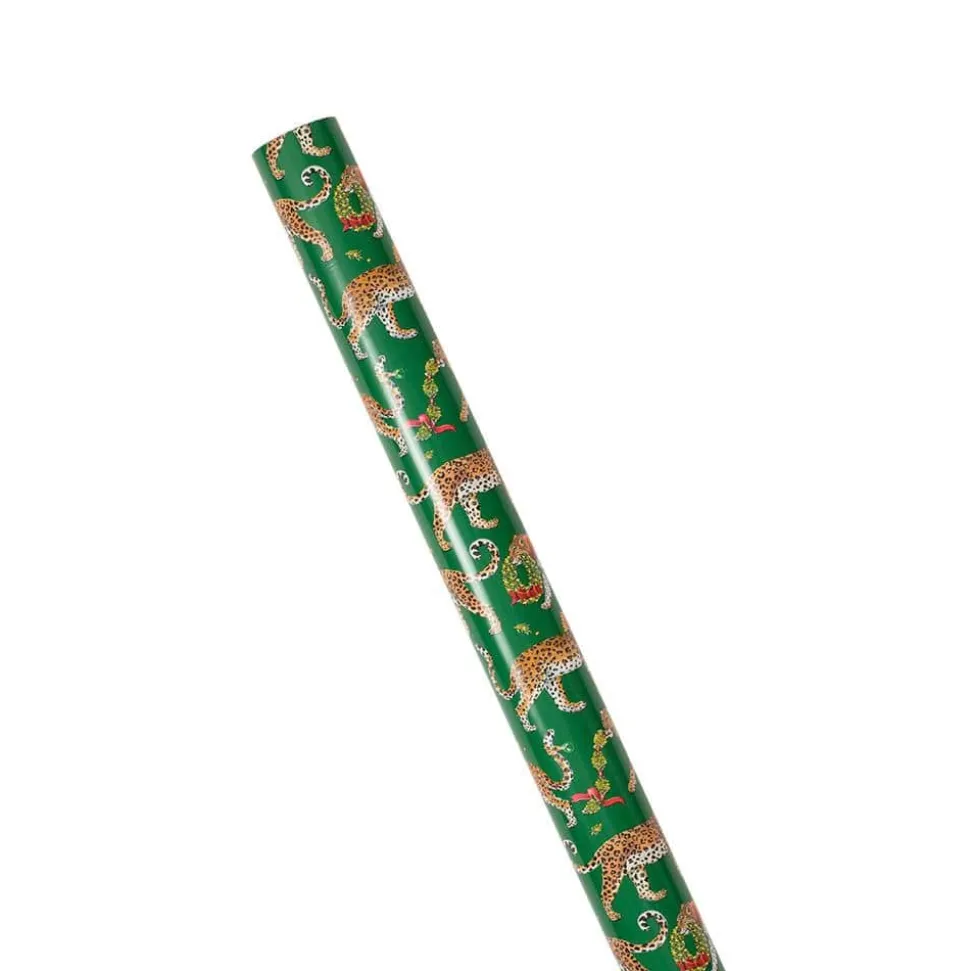 Christmas Leopards Gift Wrapping Paper in Dark Green - 30" x 8' Roll