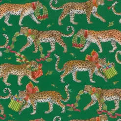 Christmas Leopards Gift Wrapping Paper in Dark Green - 30