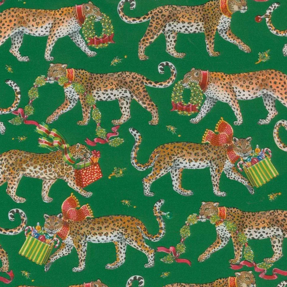 Christmas Leopards Gift Wrapping Paper in Dark Green - 30" x 8' Roll