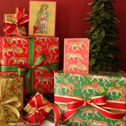 Christmas Leopards Gift Wrapping Paper in Dark Green - 30