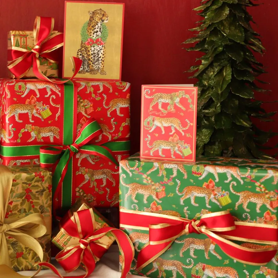 Christmas Leopards Gift Wrapping Paper in Dark Green - 30" x 8' Roll