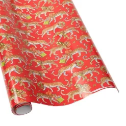 Christmas Leopards Gift Wrapping Paper in Red - 30" x 8' Roll