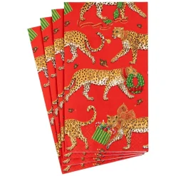 Christmas Leopards Paper Guest Towel Napkins in Red - 15 Per Package