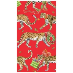Christmas Leopards Paper Guest Towel Napkins in Red - 15 Per Package