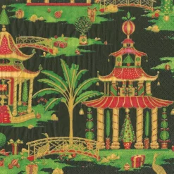 Christmas Pagodas Paper Dinner Napkins in Black - 20 Per Package