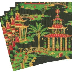 Christmas Pagodas Paper Dinner Napkins in Black - 20 Per Package