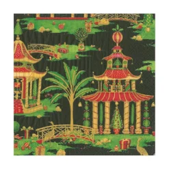 Christmas Pagodas Paper Luncheon Napkins in Black - 20 Per Package